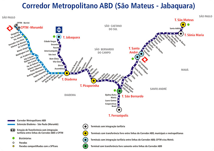 Mapa do corredor ABD - São Mateus - Jabaquara (Fonte: EMTU)