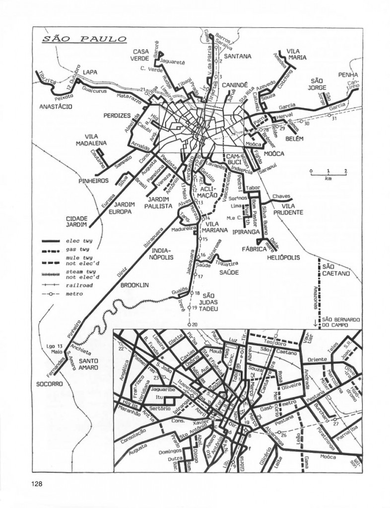 Mapa das linhas de bonde paulistanas de 1930 