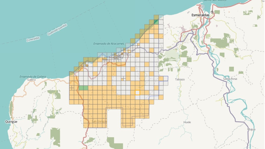 Visualização do OpenStreetMap mostrando áreas validadas em verde, terminadas em amarelo, invalidadas em cinza e atualmente trabalhadas em branco (reprodução)